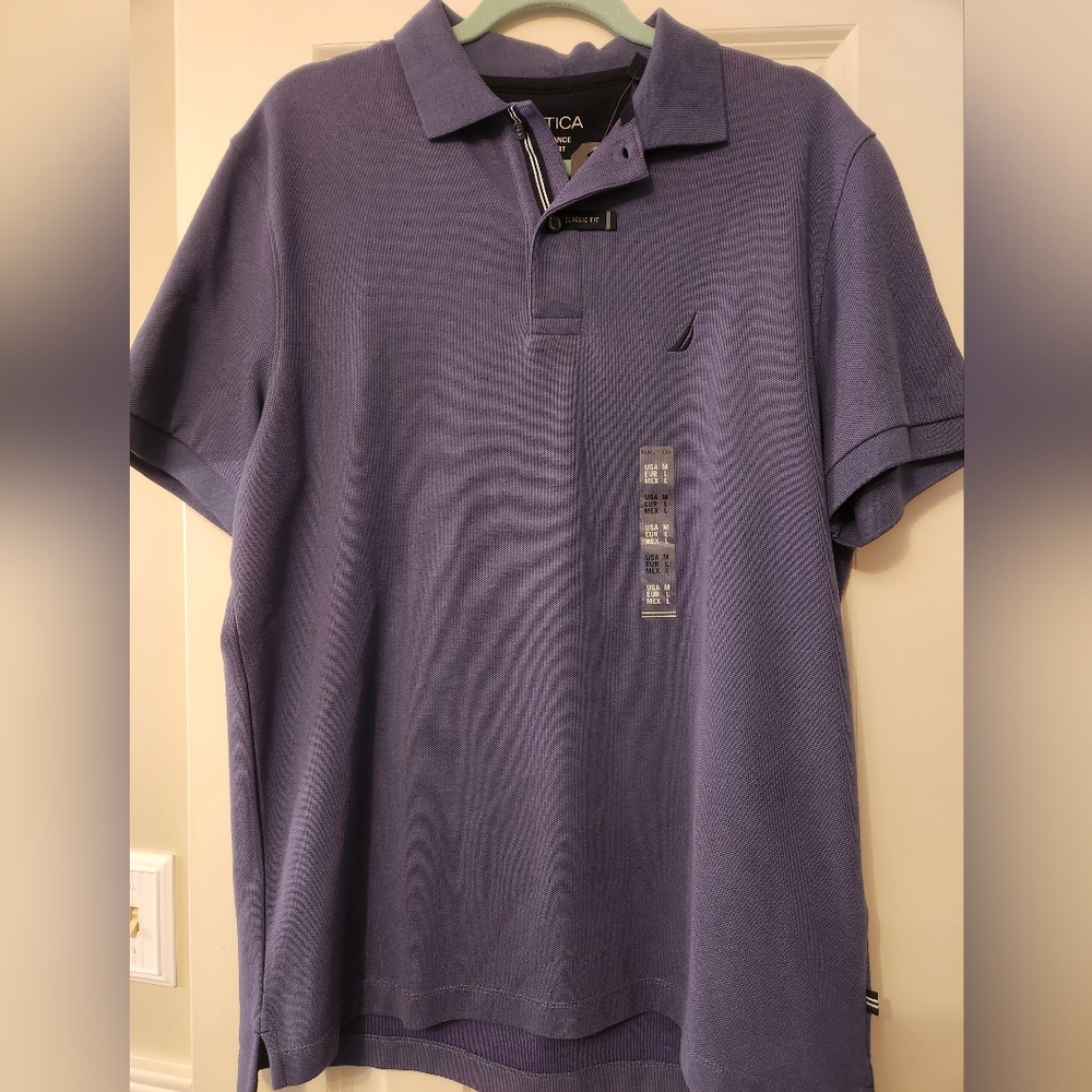 Nautica Mens Blue Performance Deck Short Sleeve Collar Shirt Size Medium NWT